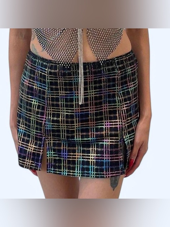 ohs Dresses & Skirts - OHS Holographic Plaid Mini Skirt ✨🖤